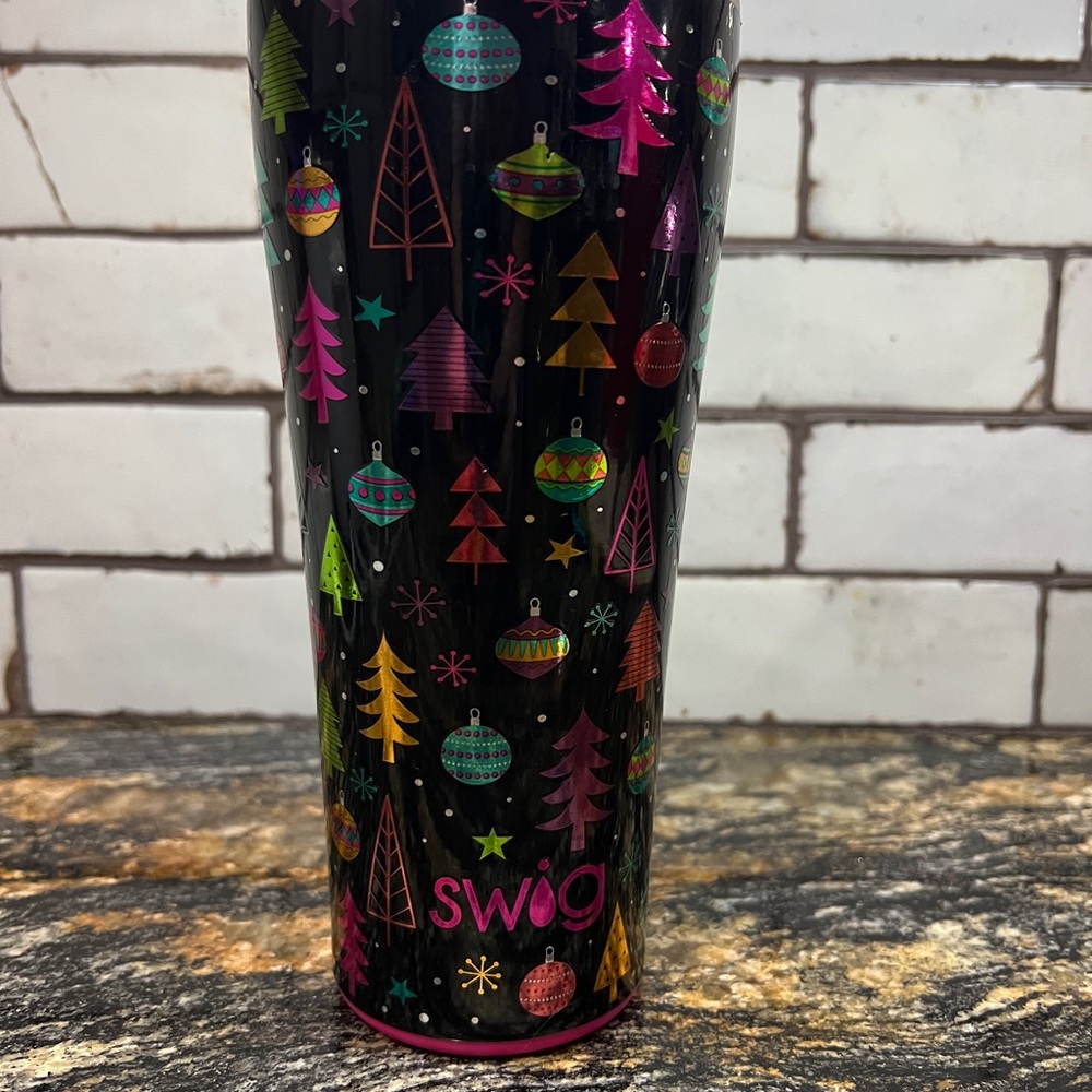 SWIG Festive Black Tumbler with Colorful Ornaments